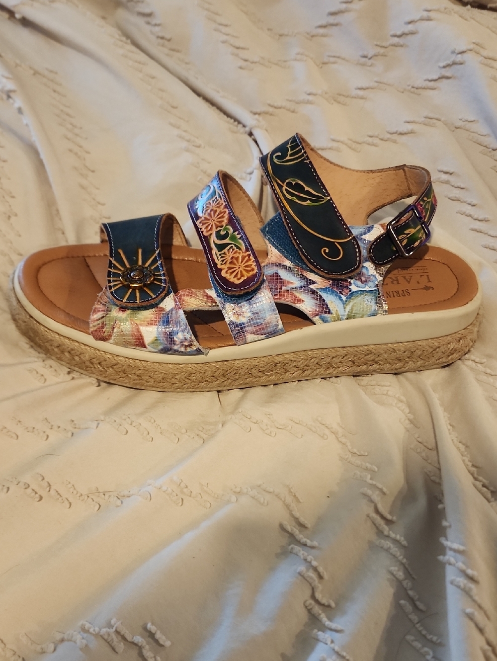 Artisan Floral Embroidered Platform Sandals - Navy & Multicolor - Picture 11 of 11
